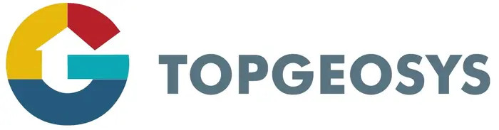Logo s barevným kruhem a písmeny TOPGEOSYS na bílém pozadí.